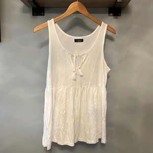 White Flowy Summer Tank Top with Keyhole Tie Front